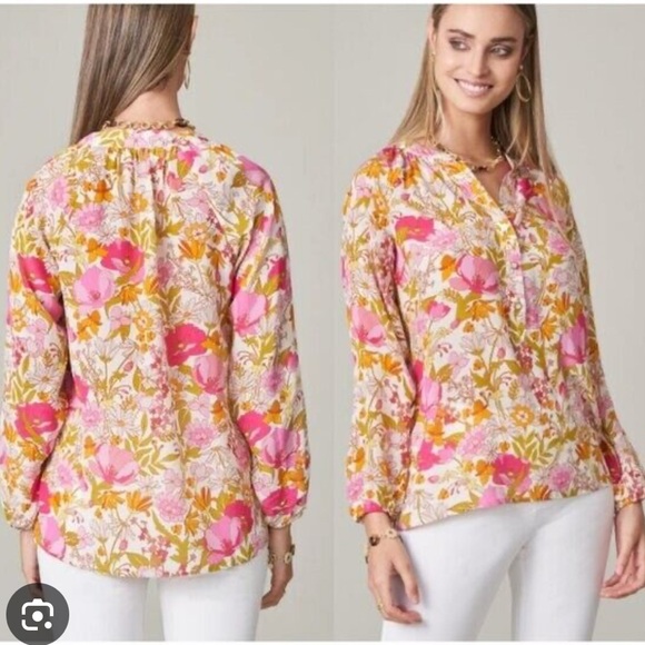 Spartina 449 100% Silk Cora Blouse Size Medium Heywards Rate Floral Like New - Picture 2 of 7